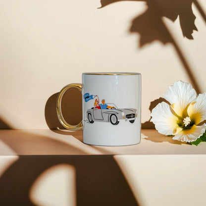 Keramiktasse mit Classic Cabrio und Schriftzug