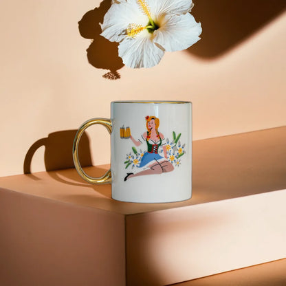 Keramiktasse mit Dirndlmädchen und Schriftzug